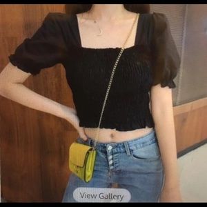 Nwt black ruffle sleeve crop top